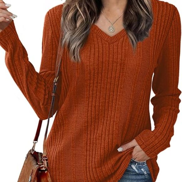 Womens Long Sleeve V Neck Top Tunic Lightweight Casual Fall Winter Shirt - Picture 1 of 4